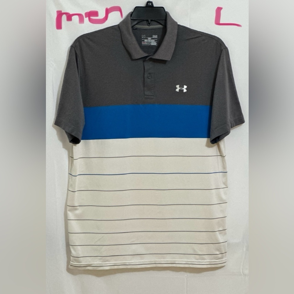 MENS GREY, BLUE & WHITE UNDER ARMOUR POLO